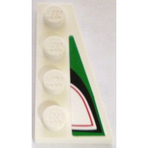 Деталь LEGO 41769pb04 Wedge, Plate 4 x 2 Right with Angled Red, Black and Green Pattern (Sticker) - Set 8898