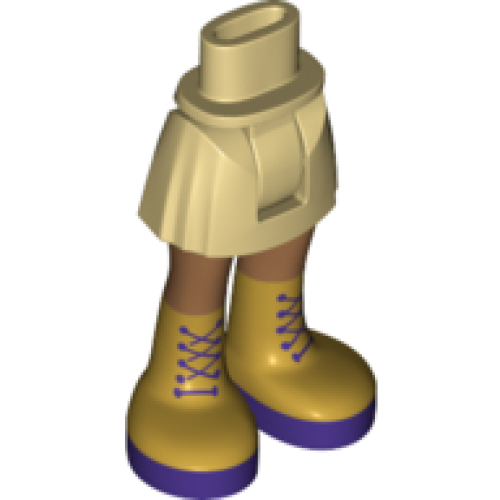 Деталь LEGO 92252c00pb035 Mini Doll Hips and Skirt, Medium Nougat Legs and Long Gold Boots with Dark Purple Laces and Soles Pattern - Thick Hinge