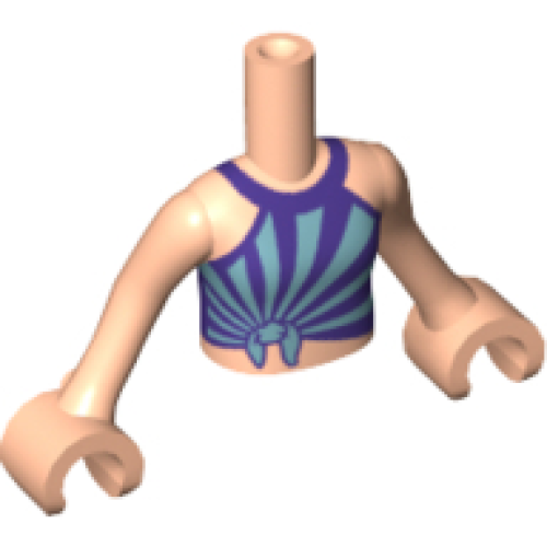 Деталь LEGO FTGpb237c01 Torso Mini Doll Girl Dark Purple Swimsuit Top with Metallic Light Blue Flashing Pattern, Light Nougat Arms with Hands