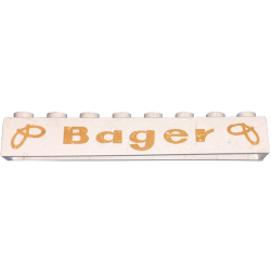 Brick 1 x 8 without Bottom Tubes with Cross Side Supports with Gold 'Bager' and Pretzels Wide Pattern