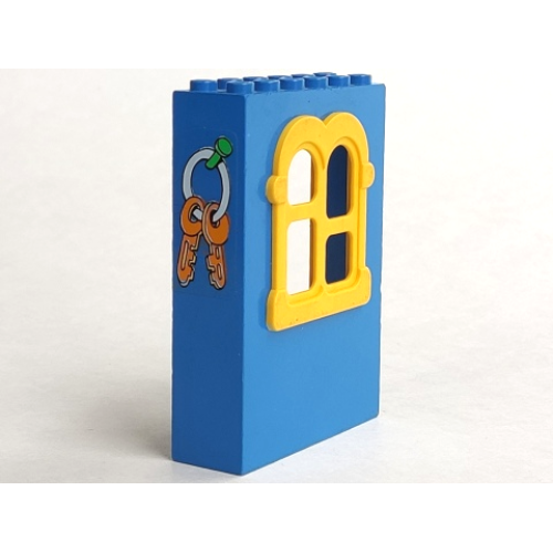 Деталь LEGO x637c02pb04 Fabuland Building Wall 2 x 6 x 7 with Squared Yellow Window and Keys Pattern (Sticker) - Set 3669