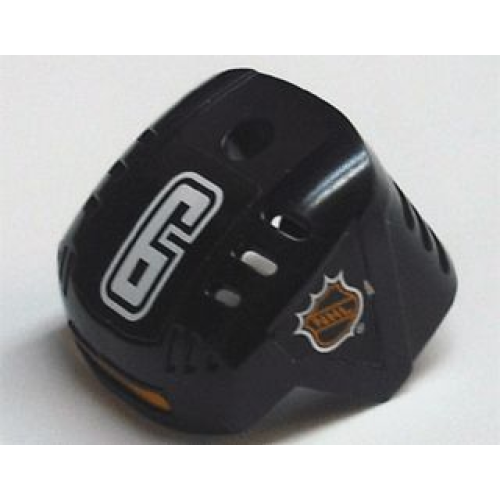 Деталь LEGO 44790pb04 Sports Hockey Helmet with NHL Logo Both Sides, White Number 6 and Orange Stripe Pattern (Stickers) - Set 3543