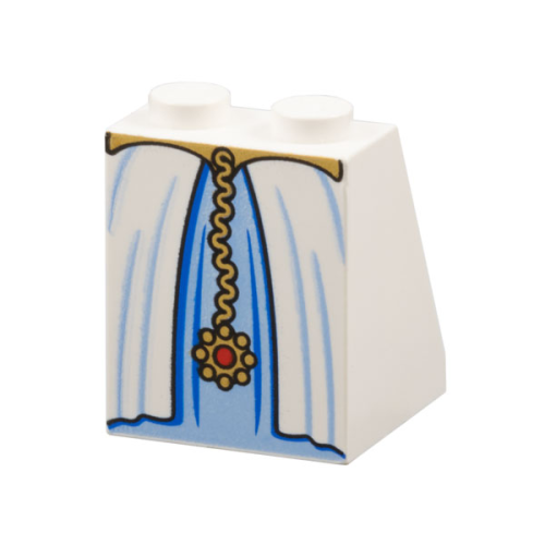 Деталь LEGO 3678bpb014 Slope 65 2 x 2 x 2 with Bottom Tube with Minifigure Dress / Skirt / Robe, Layered with Bright Light Blue Panel, Gold Belt and Pendant Pattern