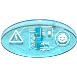 Minifigure, Shield Elliptical with Electrical Hazard Symbol, Minifigure Head, 'DANGER' and '34' on Computer Screen Pattern (Sticker) - Set 70173 Minifigure, Shield Elliptical with Electrical Hazard Symbol, Minifigure Head, 'DANGER' and '34' on Computer Screen Pattern (Sticker) - Set 70173