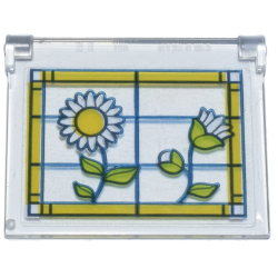 Glass for Window 1 x 4 x 3 - Opening with Stained Glass, Bright Light Orange Frame, White Flowers and Lime Leaves Pattern Model Right Side (Sticker) - Set 42671
