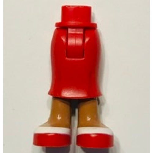 Деталь LEGO 92249c00pb04 Mini Doll Hips and Skirt Long, Medium Nougat Legs and Red and White Shoes Pattern - Thick Hinge