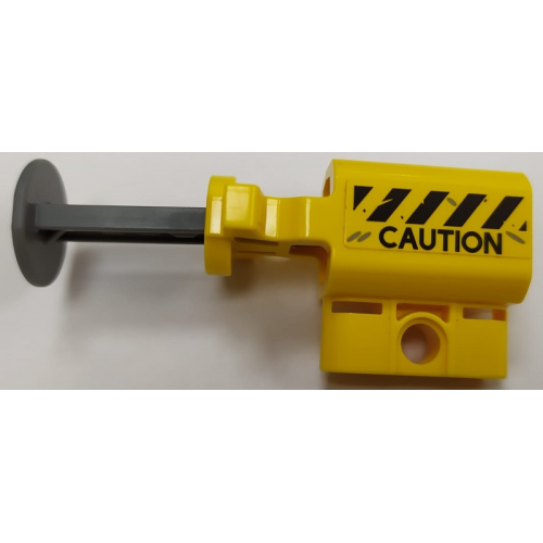 Деталь LEGO 35456c01pb04 Projectile Launcher, Net Shooter with Dark Bluish Gray Firing Pin with Black and Yellow Danger Stripes and 'CAUTION' Pattern (Sticker) - Set 75926