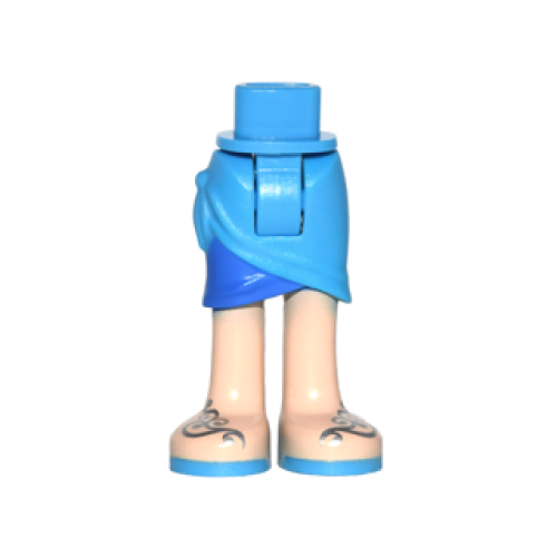 Деталь LEGO 11244c00pb05 Mini Doll Hips and Skirt Wrap with Blue Layer, Light Nougat Legs, and Sandals with Dark Azure Soles and Silver Straps Pattern - Thick Hinge