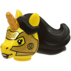 Minifigure, Head, Modified Unicorn with Molded Black Mane and Printed Gold Horn and Armor with Copper Lines Pattern (BAM) Minifigure, Head, Modified Unicorn with Molded Black Mane and Printed Gold Horn and Armor with Copper Lines Pattern (BAM)