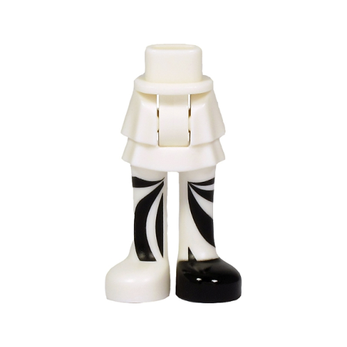 Деталь LEGO 92250c00pb26 Mini Doll Hips and Skirt Layered, Black Curved Stripes on Legs and Black Shoe Left Pattern - Thick Hinge