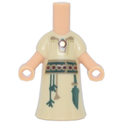 Micro Doll, Body with Molded Tan Dress and Printed Gold and Dark Red Pendant, Dark Tan and Dark Green Belt with Tassels and Knife Pouch Pattern Micro Doll, Body with Molded Tan Dress and Printed Gold and Dark Red Pendant, Dark Tan and Dark Green Belt with Tassels and Knife Pouch Pattern