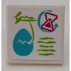 Road Sign 2 x 2 Square with Open O Clip with Medium Azure Egg, Magenta Hourglass and Lime Writing Pattern (Sticker) - Set 41173