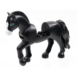 Horse, Friends Style with 2 x 2 Cutout and Movable Neck with Fixed Flexible Rubber Black Tail and Roached Mane with Dark Turquoise Eyes, White Blaze and Muzzle Pattern (Khan)