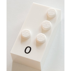 Brick, Braille 2 x 4 with 4 Studs with Black Number 0 Pattern (dots-3456 ⠼) (French with Antoine Numbers)
