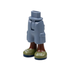 Mini Doll Hips and Trousers Cropped Large Pockets with Molded Reddish Brown Legs and Printed Olive Green Shoes with White Laces and Dark Blue Soles Pattern - Thin Hinge