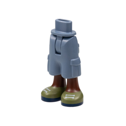 Деталь LEGO 35216bc00pb001 Mini Doll Hips and Trousers Cropped Large Pockets with Molded Reddish Brown Legs and Printed Olive Green Shoes with White Laces and Dark Blue Soles Pattern - Thin Hinge