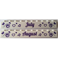 Brick 1 x 10 with Dark Purple 'July' and 'August' Pattern on Opposite Sides Brick 1 x 10 with Dark Purple 'July' and 'August' Pattern on Opposite Sides