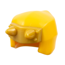 Minifigure, Headgear Ninjago Wrap / Hood Smooth with Molded Pearl Gold Armor Plate with Horns Pattern - Bright Light Orange