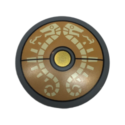 Minifigure, Shield Circular / Round Convex Face with Tan Skeletal Serpents on Medium Nougat Background, Gold Center Pattern (The Legend of Zelda Traveler's Shield) Minifigure, Shield Circular / Round Convex Face with Tan Skeletal Serpents on Medium Nougat Background, Gold Center Pattern (The Legend of Zelda Traveler's Shield)