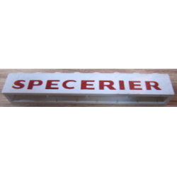 Brick 1 x 8 without Bottom Tubes with Cross Side Supports with Dark Red 'SPECERIER' Pattern