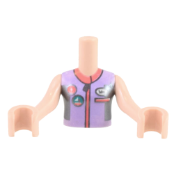 Torso Mini Doll Girl Lavender, Coral, and Pearl Dark Gray Sailing Outfit, Badges, Name Tag, and Pockets Pattern, Light Nougat Arms with Hands