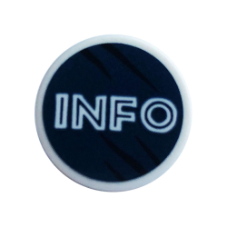 Road Sign 2 x 2 Round with Clip with White 'INFO' and Black Scratches on Dark Blue Background Pattern (Sticker) - Set 75937