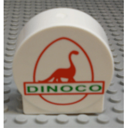 Duplo, Brick 1 x 2 x 2 Round Top with Red Dinosaur and Green 'DINOCO' Pattern Duplo, Brick 1 x 2 x 2 Round Top with Red Dinosaur and Green 'DINOCO' Pattern