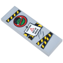 Tile 2 x 6 with Black and Yellow Danger Stripes Police Tape, Red and Green No Hulk Allowed, and White 'CAUTION OUT OF ORDER' Sign Pattern (Sticker) - Set 76269