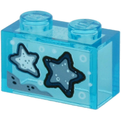 Brick 1 x 2 without Bottom Tube with 2 Blue Starfish on Transparent Background Pattern (Sticker) - Set 60266