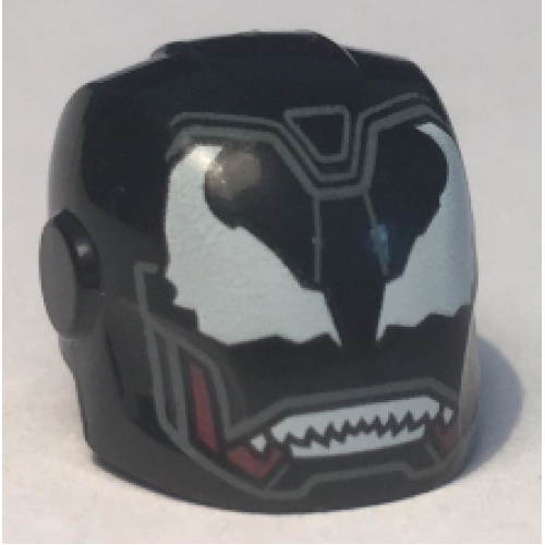 Деталь LEGO 28631pb11 Minifigure, Headgear Helmet Armor Plates and Ear Protectors with Black Faceplate, White Alien Eyes and White Sharp Teeth Pattern