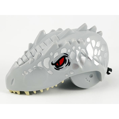Деталь LEGO IRexHeadc01pb02 Dinosaur Head Indominus rex/Giganotosaurus with Pin, Tan Teeth, Red Eyes and Silver Scales Pattern