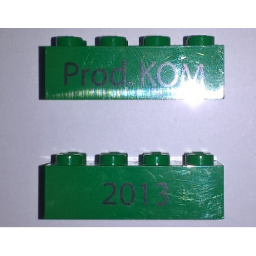 Деталь LEGO 3001pb118 Brick 2 x 4 with Black '2013' and 'Prod. KOM' Pattern on Opposite Sides (Kornmarken Factory Tour)