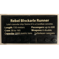 Stickered Assembly 8 x 4 with Rebel Blockade Runner Stats Pattern (Sticker) - Set 10019 - 2 Tile, Modified 4 x 4 with Studs on Edge Stickered Assembly 8 x 4 with Rebel Blockade Runner Stats Pattern (Sticker) - Set 10019 - 2 Tile, Modified 4 x 4 with Studs on Edge