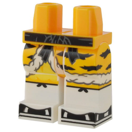 Деталь LEGO 970c01pb62 Hips and White Legs with Bright Light Orange Robe Ends with Fur Trim and Black Sash, Animal Stripes, and Sandals Pattern