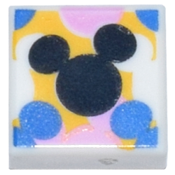 Tile 1 x 1 with Black, Blue, and Bright Pink Mickey Mouse Head Silhouettes on Yellow Background Pattern Tile 1 x 1 with Black, Blue, and Bright Pink Mickey Mouse Head Silhouettes on Yellow Background Pattern