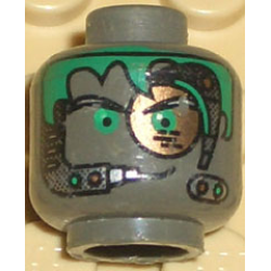 Minifigure, Head Alien with Green Hair, Copper Eyepiece and Headset Pattern