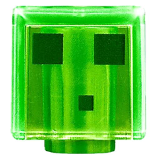 Деталь LEGO 19729pb021 Minifigure, Head, Modified Cube with Pixelated Dark Green Eyes and Mouth Pattern (Minecraft Slime)