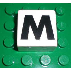 Duplo, Tile 2 x 2 x 1 with Black Capital Letter M Pattern Duplo, Tile 2 x 2 x 1 with Black Capital Letter M Pattern