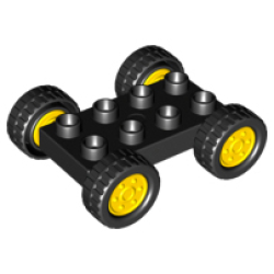 Duplo Car Base 2 x 4 with Fixed Axles, Black Tires and Yellow Wheels Duplo Car Base 2 x 4 with Fixed Axles, Black Tires and Yellow Wheels