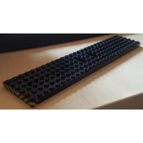 Деталь LEGO 4093bpb02 Train Base 6 x 28 with 10 Round Holes Each End with Black and Yellow Danger Stripes Pattern Both Ends (Stickers) - Set 7755