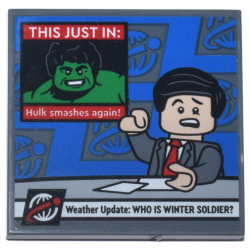 Tile 4 x 4 with TV Newscast with News Anchor, Hulk 'THIS JUST IN:' and 'Weather Update: WHO IS THE WINTER SOLDIER?' Pattern (Sticker) - Set 76269
