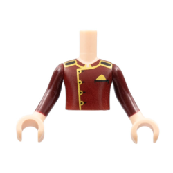 Torso Mini Doll Boy Dark Red Jacket with Gold Trim Pattern, Light Nougat Arms with Hands with Dark Red Sleeves