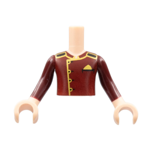 Деталь LEGO FTBpb052c01 Torso Mini Doll Boy Dark Red Jacket with Gold Trim Pattern, Light Nougat Arms with Hands with Dark Red Sleeves