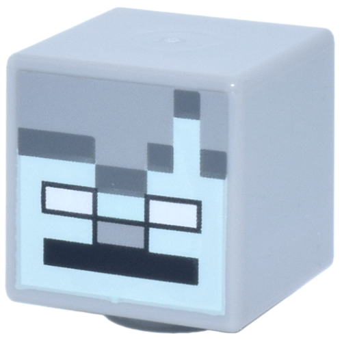 Деталь LEGO 19729pb101 Minifigure, Head, Modified Cube with Pixelated Light Aqua Face with Nose, Dark Bluish Gray Outline, White Eyes, Black Mouth Pattern