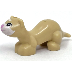 Ferret, Friends Style with White Face, Bright Pink Nose and Mouth and Black Eyes Pattern
