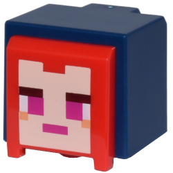 Minifigure, Head, Modified Cube, Hood with Molded Red Hair and Printed Pixelated Light Nougat Face and Magenta Eyes and Mouth Pattern (Minecraft Ranger Hero)
