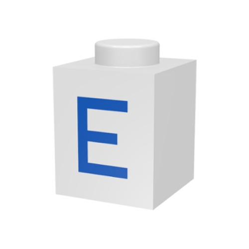 Деталь LEGO 3005ptE Brick 1 x 1 with Blue Capital Letter E Pattern
