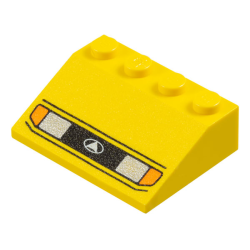 Slope 33 3 x 4 with Silver Car Headlights, Orange Signal Lights, Black Grille with White Triangle in Oval Logo Pattern - Yellow Slope 33 3 x 4 with Silver Car Headlights, Orange Signal Lights, Black Grille with White Triangle in Oval Logo Pattern - Yellow