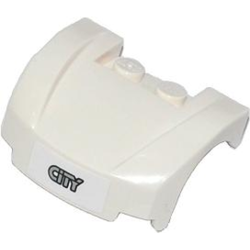 Деталь LEGO 98835pb008 Vehicle, Mudguard 3 x 4 x 1 2/3 Curved Front with Gray 'CITY' on White Background Pattern (Sticker) - Set 60057