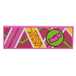 Tile 2 x 6 with Dark Pink, Yellow, Lime and White Diagonal Lines, Foot Strap, and 'HOVER BOARD' Pattern (Sticker) - Set 10300